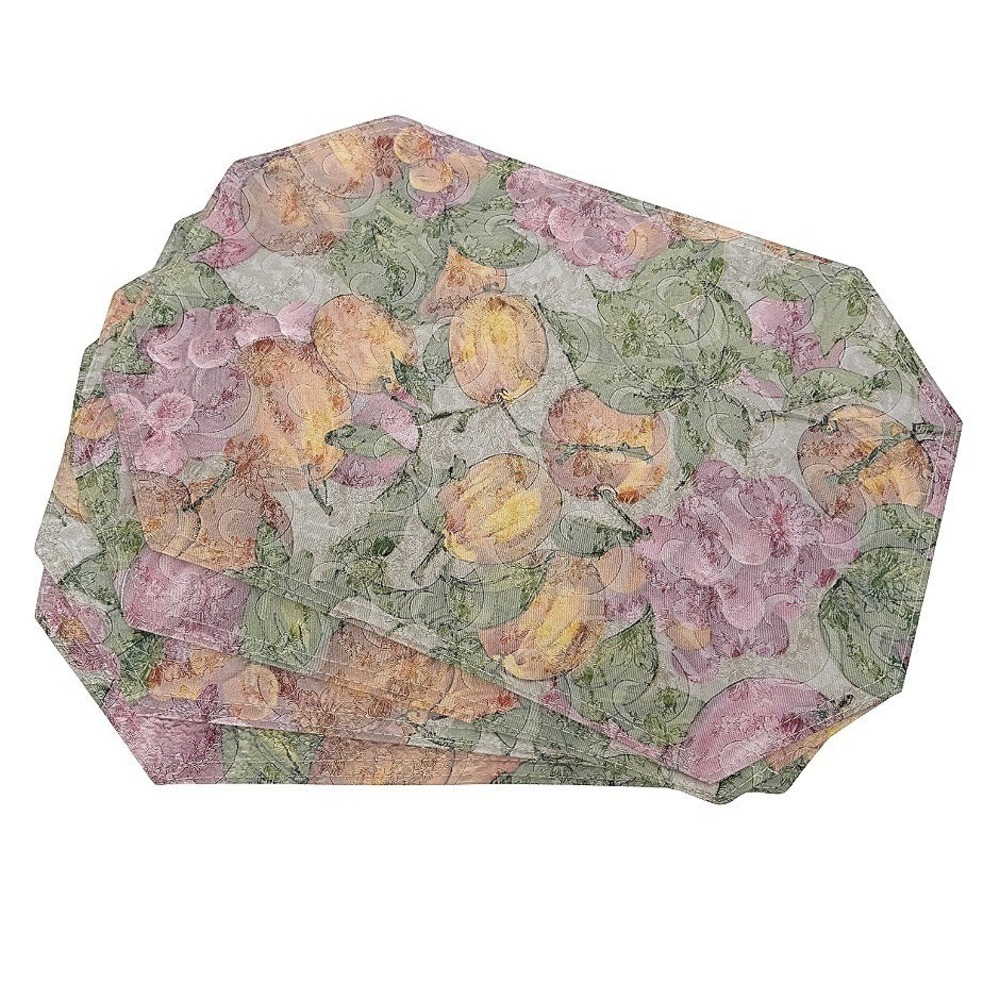 Vinyl Cottage Core Placemats‎ 4 PC Fruit Floral Quilted Octagonal Shabby Chic
